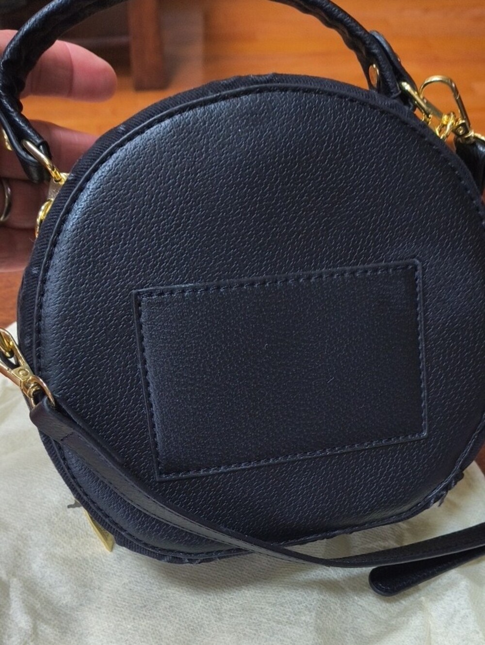 New- Inspired  Black GG Canvas Mini Round Top-Handle Bag with Green-Red Stripe - Picture 5 of 6